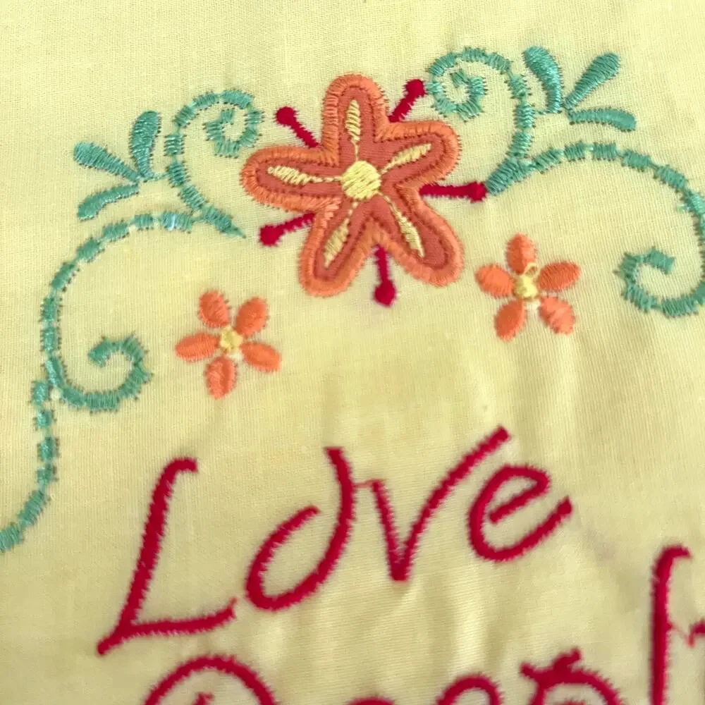 Set of 3 Retro-Style Kitchen Tea Towels Embroidered Floral Inspirational Ric-Rac